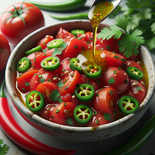 Frisches Tomaten Salsa mit grünen Chilis